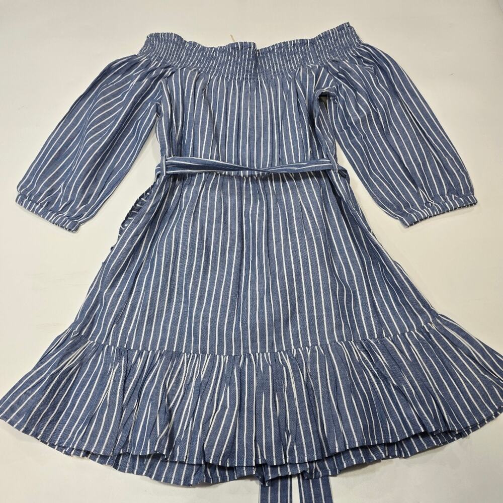 Tularosa Maida Ruffle Dress in Blue & White Stripe Small - Picture 11 of 12